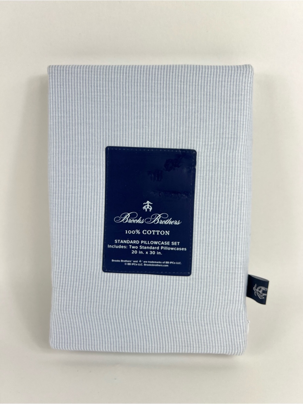 Brooks Brothers Standard Pillowcases Light Blue White Skinny Stripe Cotton 2 Pc